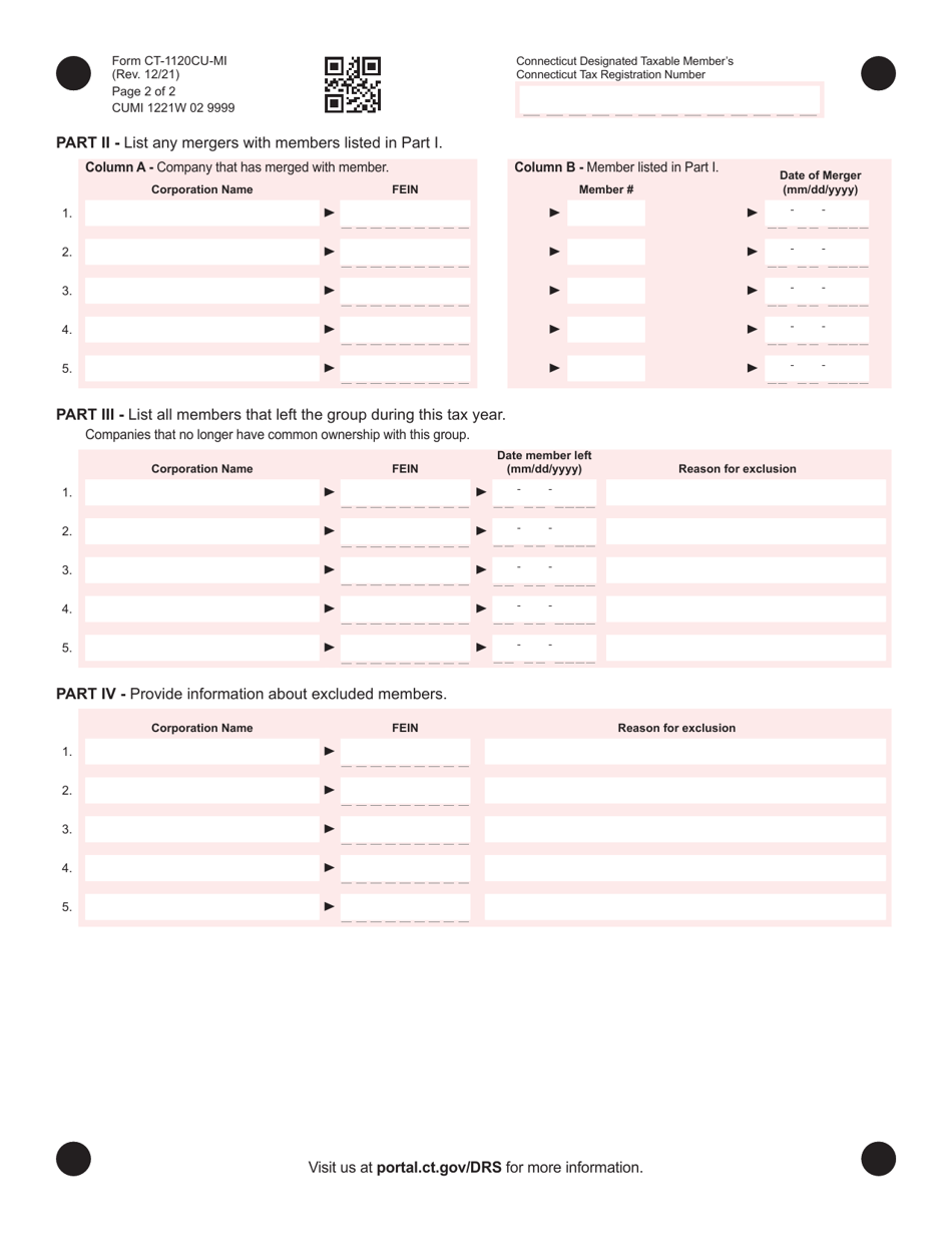 Form CT-1120CU-MI Combined Group Member Information - Connecticut, Page 2