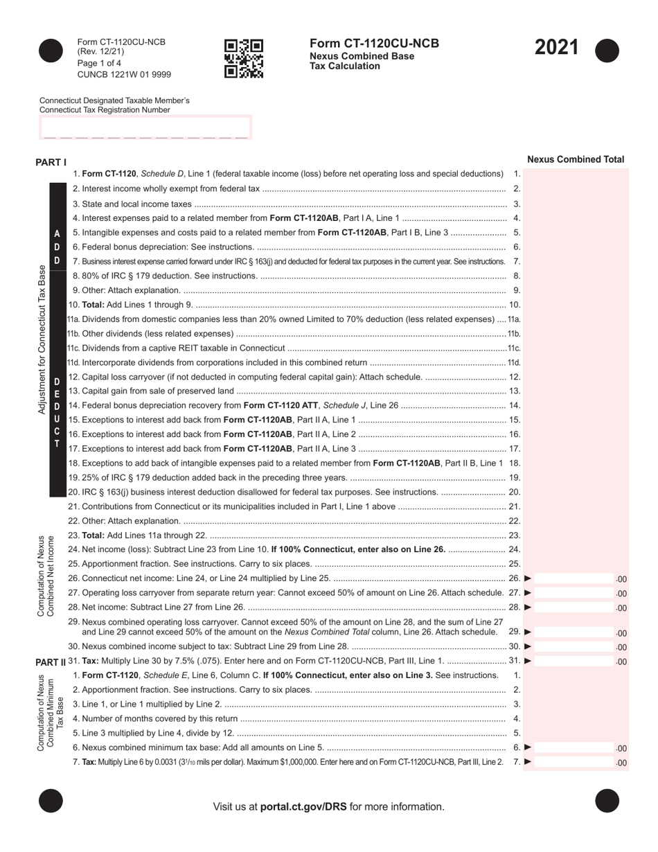 Form CT-1120CU-NCB Nexus Combined Base Tax Calculation - Connecticut, Page 1