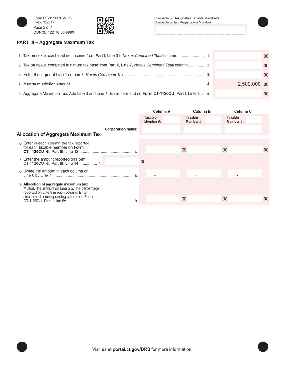 Form CT-1120CU-NCB Nexus Combined Base Tax Calculation - Connecticut, Page 3