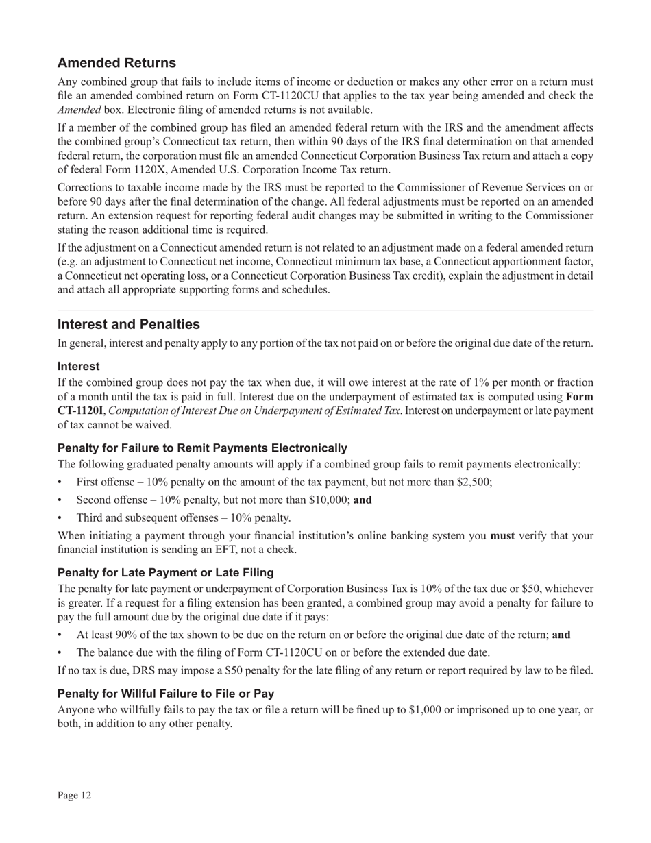 Instructions for Form CT-1120CU, CT-1120CU-MI, CT-1120CU-NI, CT-1120CU-MTB, CT-1120A-CU, CT-1120CU-NCB - Connecticut, Page 12