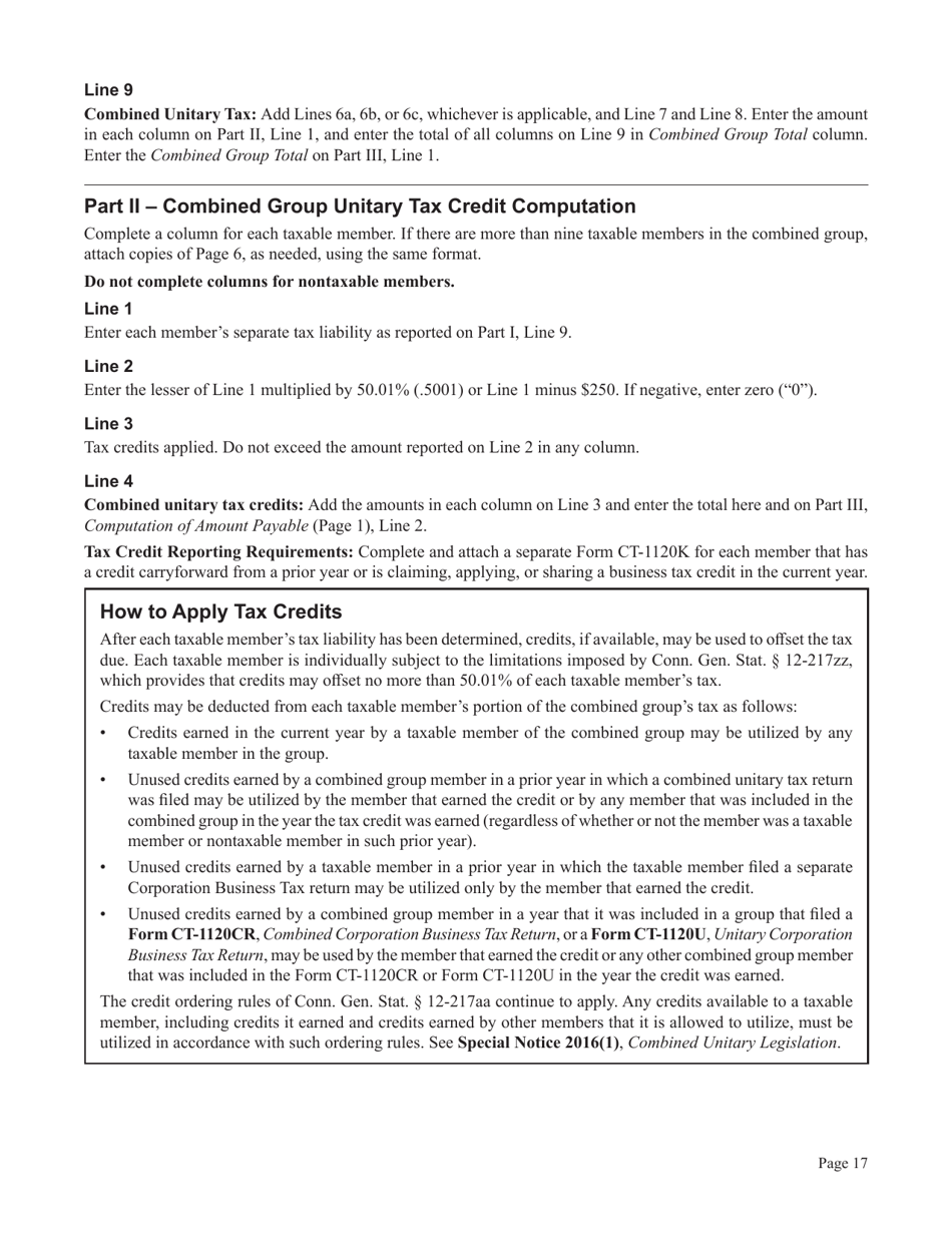 Instructions for Form CT-1120CU, CT-1120CU-MI, CT-1120CU-NI, CT-1120CU-MTB, CT-1120A-CU, CT-1120CU-NCB - Connecticut, Page 17