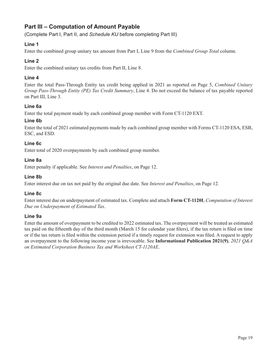 Instructions for Form CT-1120CU, CT-1120CU-MI, CT-1120CU-NI, CT-1120CU-MTB, CT-1120A-CU, CT-1120CU-NCB - Connecticut, Page 19