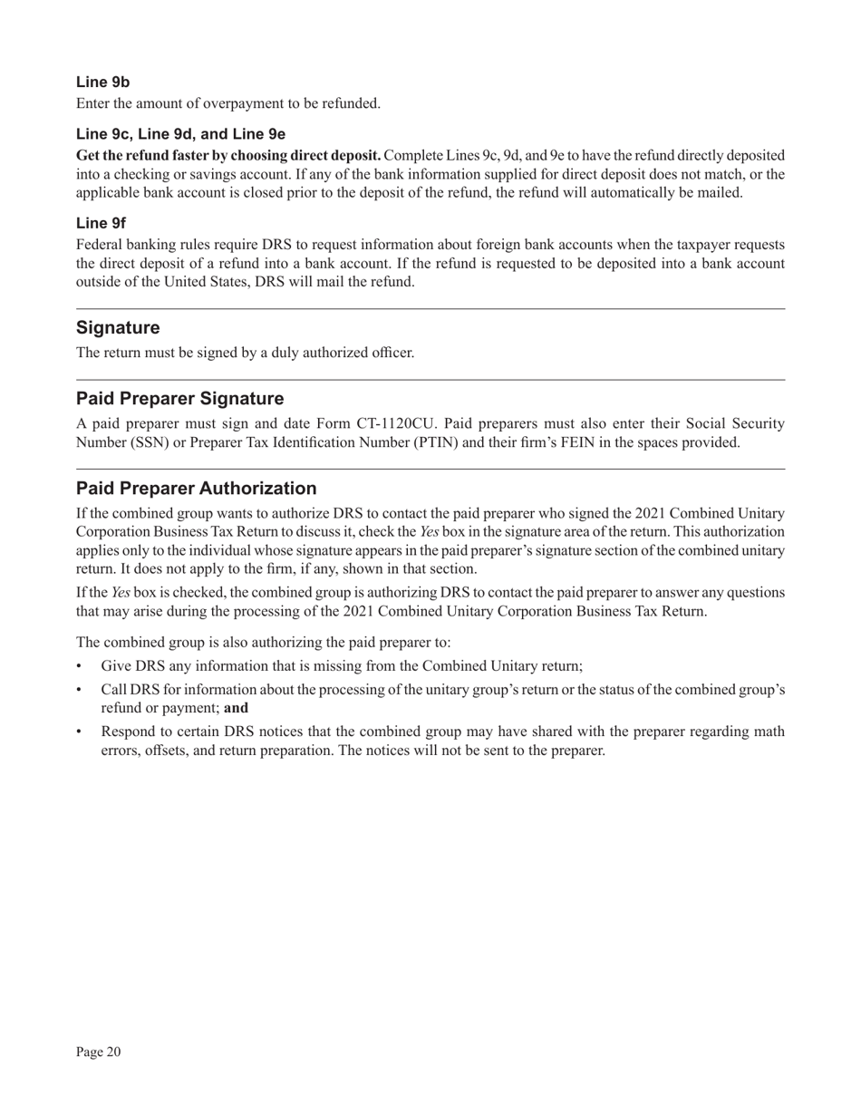 Instructions for Form CT-1120CU, CT-1120CU-MI, CT-1120CU-NI, CT-1120CU-MTB, CT-1120A-CU, CT-1120CU-NCB - Connecticut, Page 20