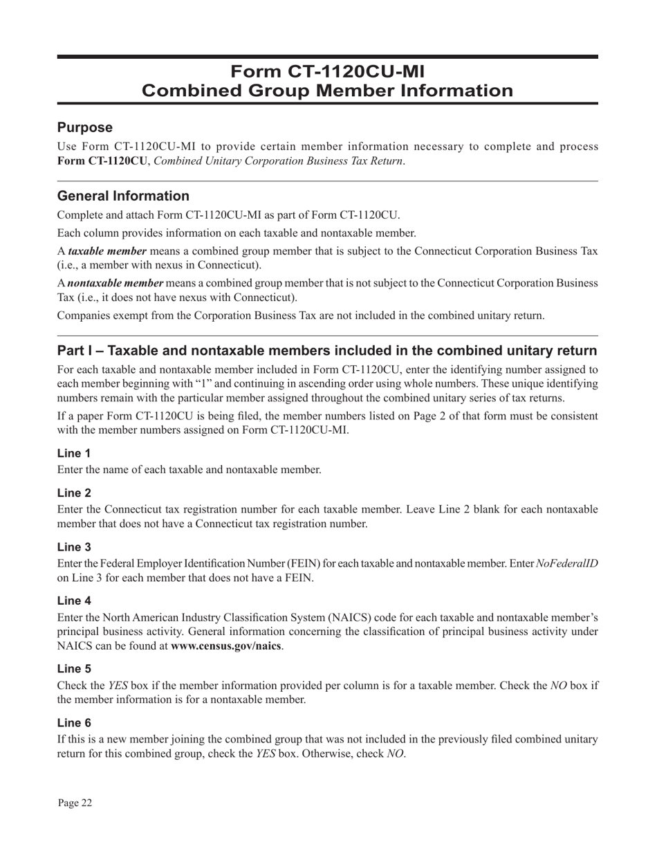 Instructions for Form CT-1120CU, CT-1120CU-MI, CT-1120CU-NI, CT-1120CU-MTB, CT-1120A-CU, CT-1120CU-NCB - Connecticut, Page 22