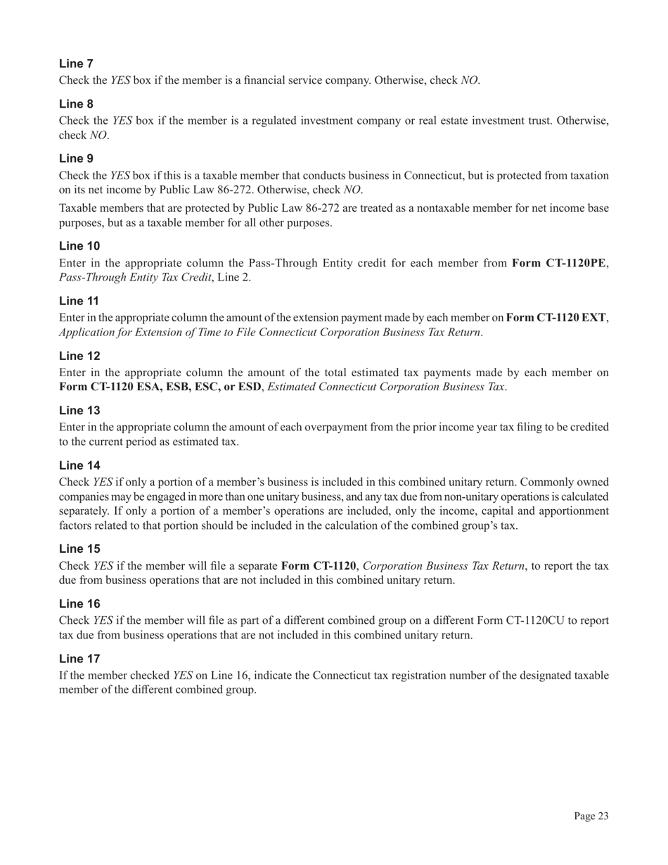 Instructions for Form CT-1120CU, CT-1120CU-MI, CT-1120CU-NI, CT-1120CU-MTB, CT-1120A-CU, CT-1120CU-NCB - Connecticut, Page 23