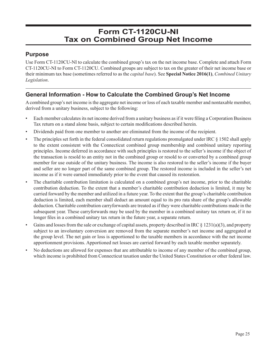 Instructions for Form CT-1120CU, CT-1120CU-MI, CT-1120CU-NI, CT-1120CU-MTB, CT-1120A-CU, CT-1120CU-NCB - Connecticut, Page 25