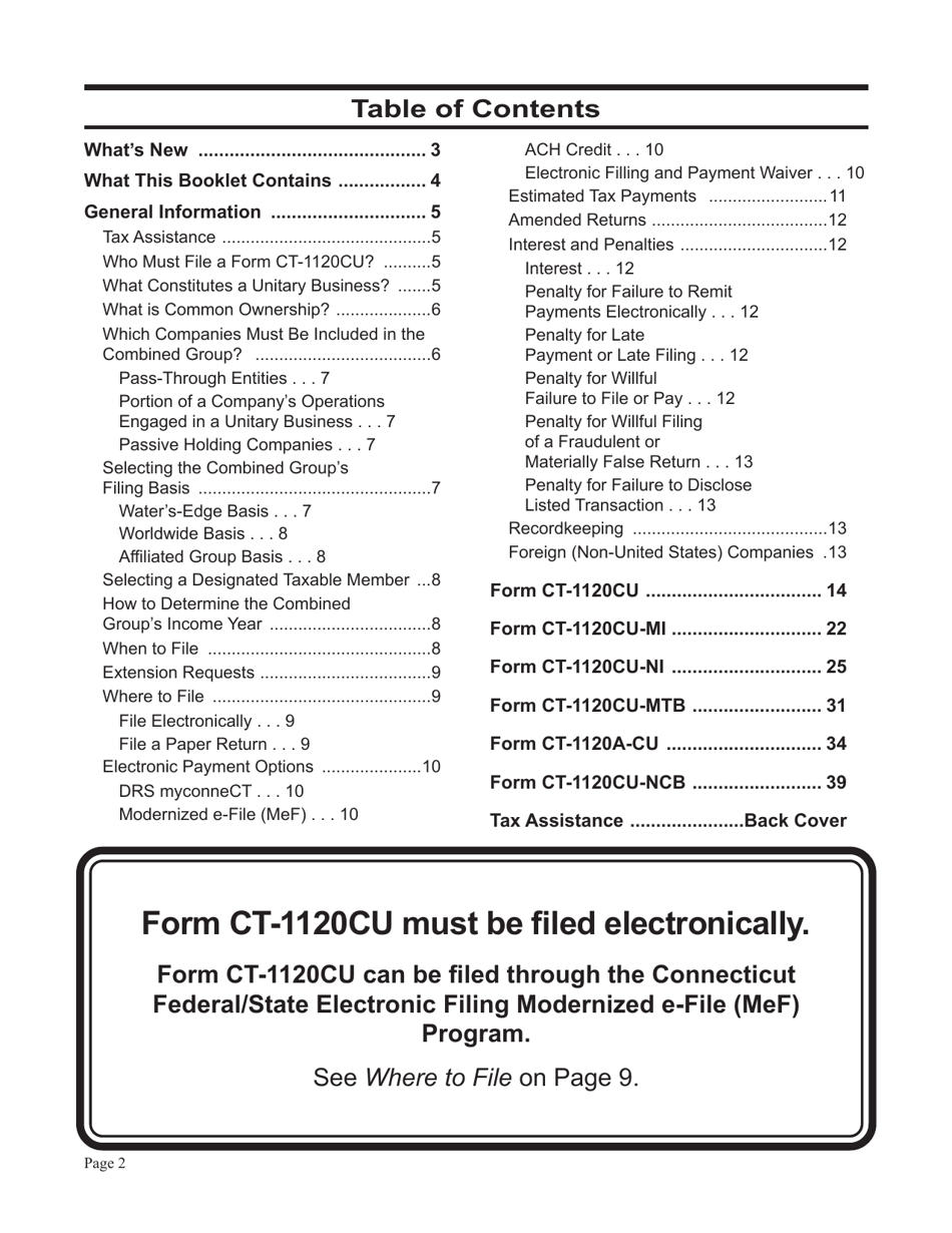 Instructions for Form CT-1120CU, CT-1120CU-MI, CT-1120CU-NI, CT-1120CU-MTB, CT-1120A-CU, CT-1120CU-NCB - Connecticut, Page 2