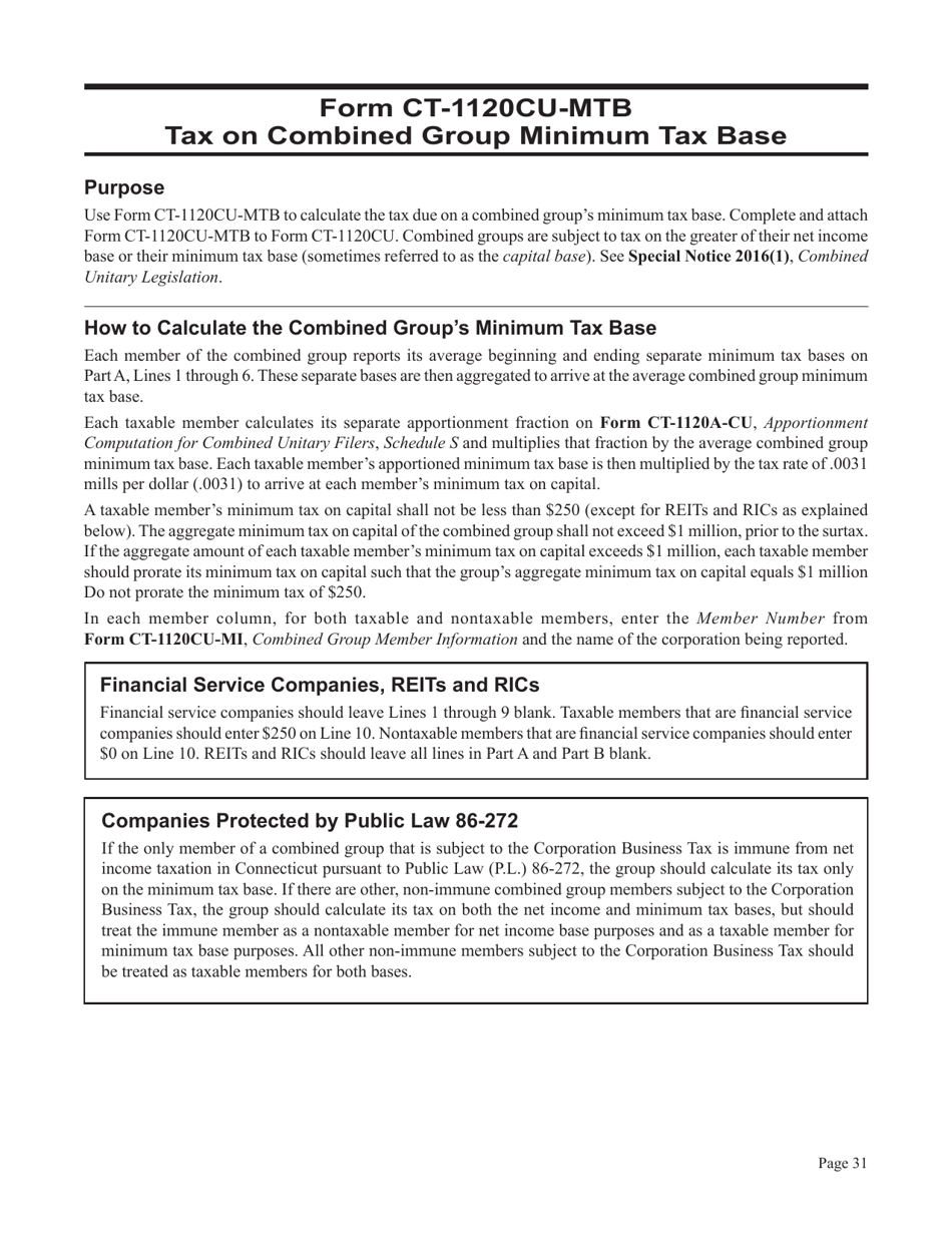 Instructions for Form CT-1120CU, CT-1120CU-MI, CT-1120CU-NI, CT-1120CU-MTB, CT-1120A-CU, CT-1120CU-NCB - Connecticut, Page 31