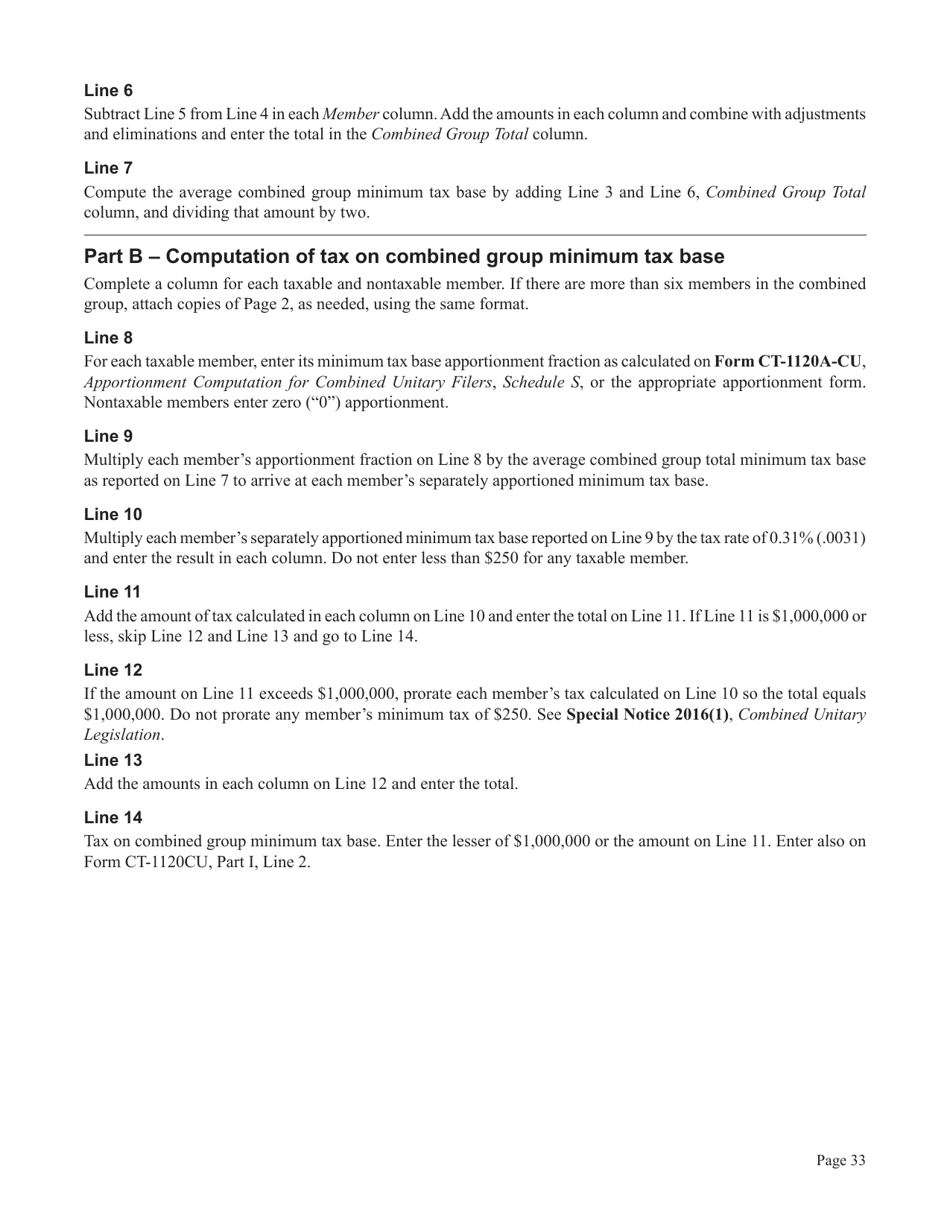 Instructions for Form CT-1120CU, CT-1120CU-MI, CT-1120CU-NI, CT-1120CU-MTB, CT-1120A-CU, CT-1120CU-NCB - Connecticut, Page 33