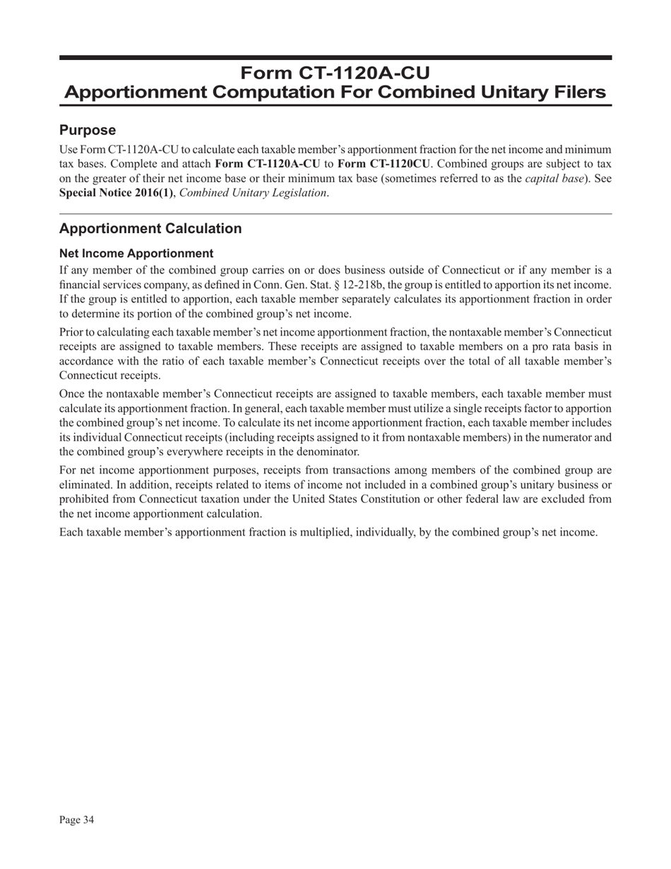 Instructions for Form CT-1120CU, CT-1120CU-MI, CT-1120CU-NI, CT-1120CU-MTB, CT-1120A-CU, CT-1120CU-NCB - Connecticut, Page 34