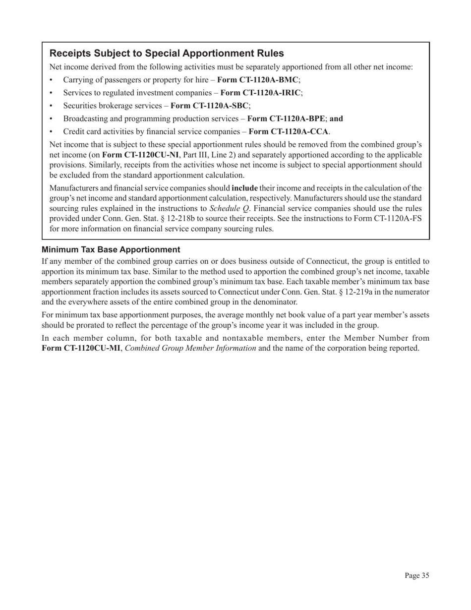 Instructions for Form CT-1120CU, CT-1120CU-MI, CT-1120CU-NI, CT-1120CU-MTB, CT-1120A-CU, CT-1120CU-NCB - Connecticut, Page 35