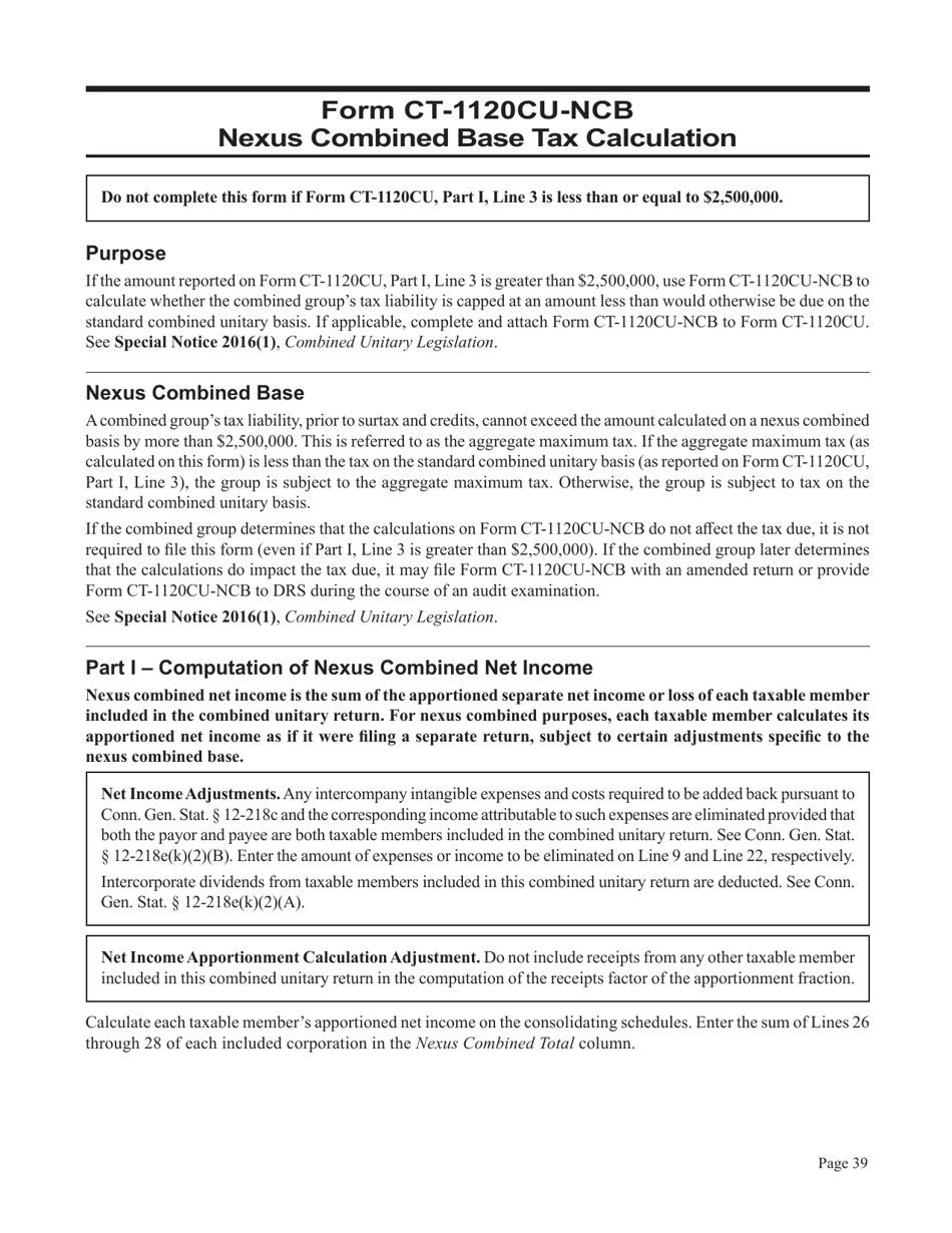 Instructions for Form CT-1120CU, CT-1120CU-MI, CT-1120CU-NI, CT-1120CU-MTB, CT-1120A-CU, CT-1120CU-NCB - Connecticut, Page 39