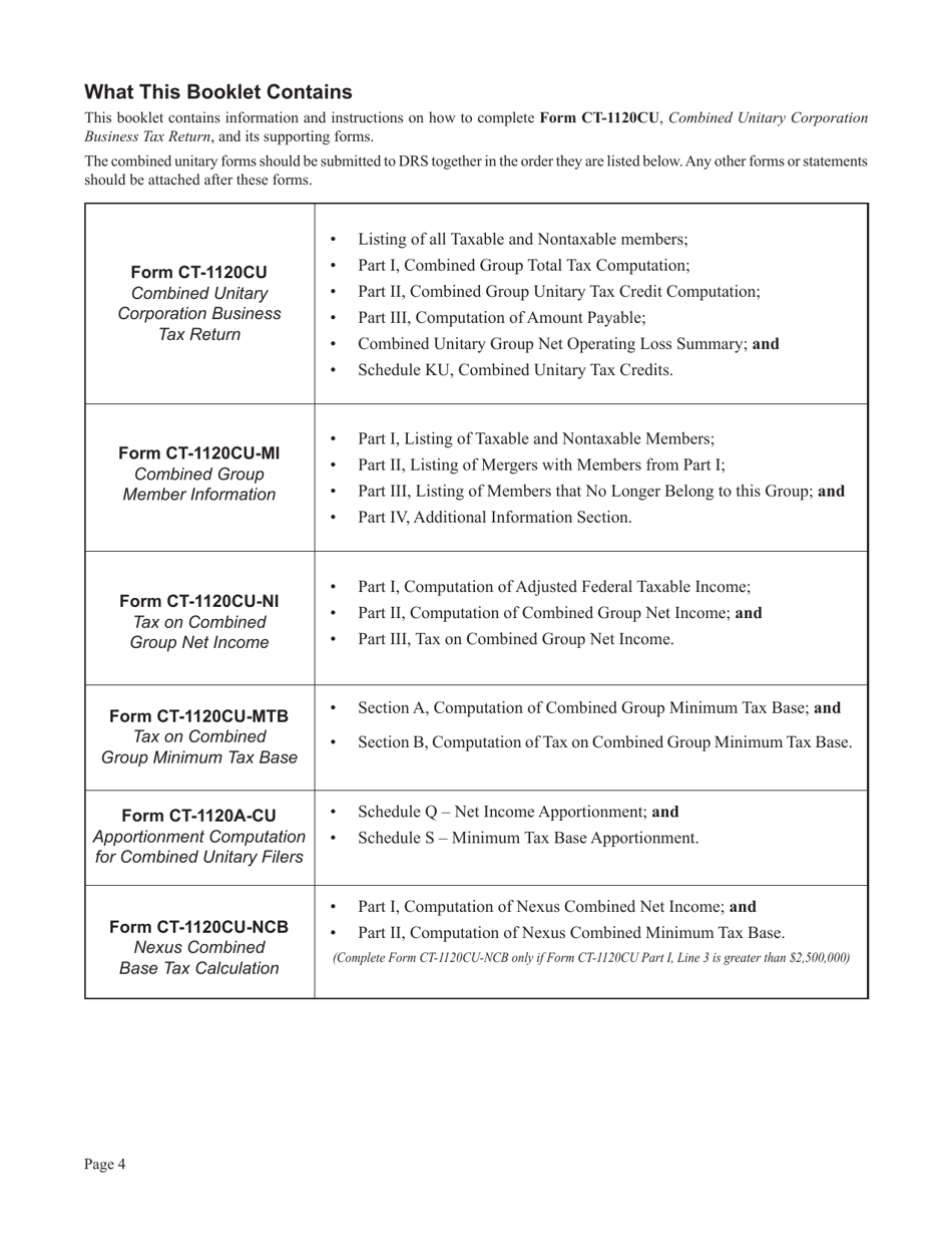 Instructions for Form CT-1120CU, CT-1120CU-MI, CT-1120CU-NI, CT-1120CU-MTB, CT-1120A-CU, CT-1120CU-NCB - Connecticut, Page 4