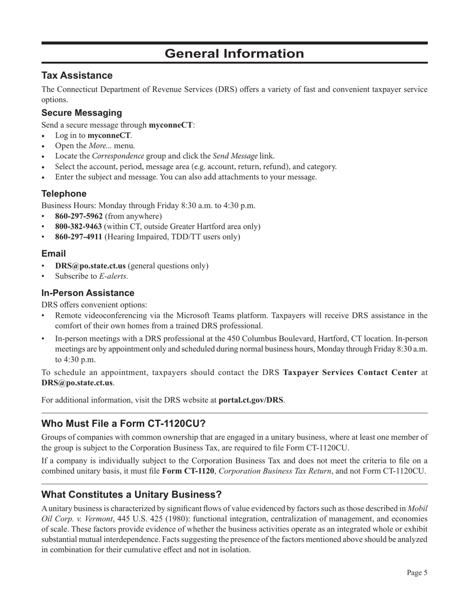 Instructions for Form CT-1120CU, CT-1120CU-MI, CT-1120CU-NI, CT-1120CU-MTB, CT-1120A-CU, CT-1120CU-NCB - Connecticut, Page 5