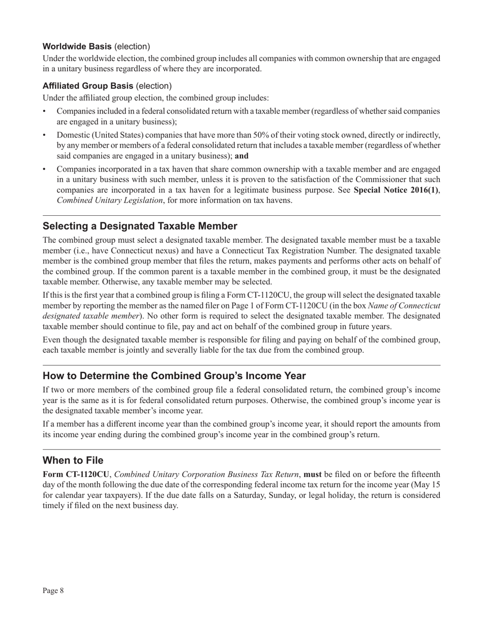 Instructions for Form CT-1120CU, CT-1120CU-MI, CT-1120CU-NI, CT-1120CU-MTB, CT-1120A-CU, CT-1120CU-NCB - Connecticut, Page 8