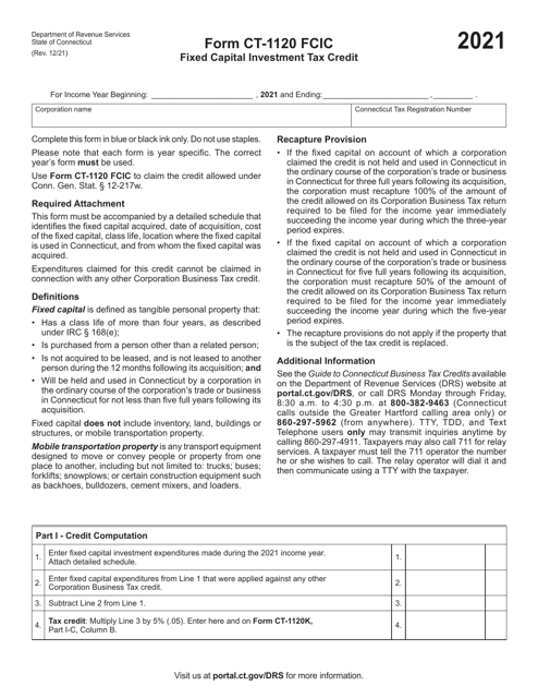 Form CT-1120 FCIC  Printable Pdf