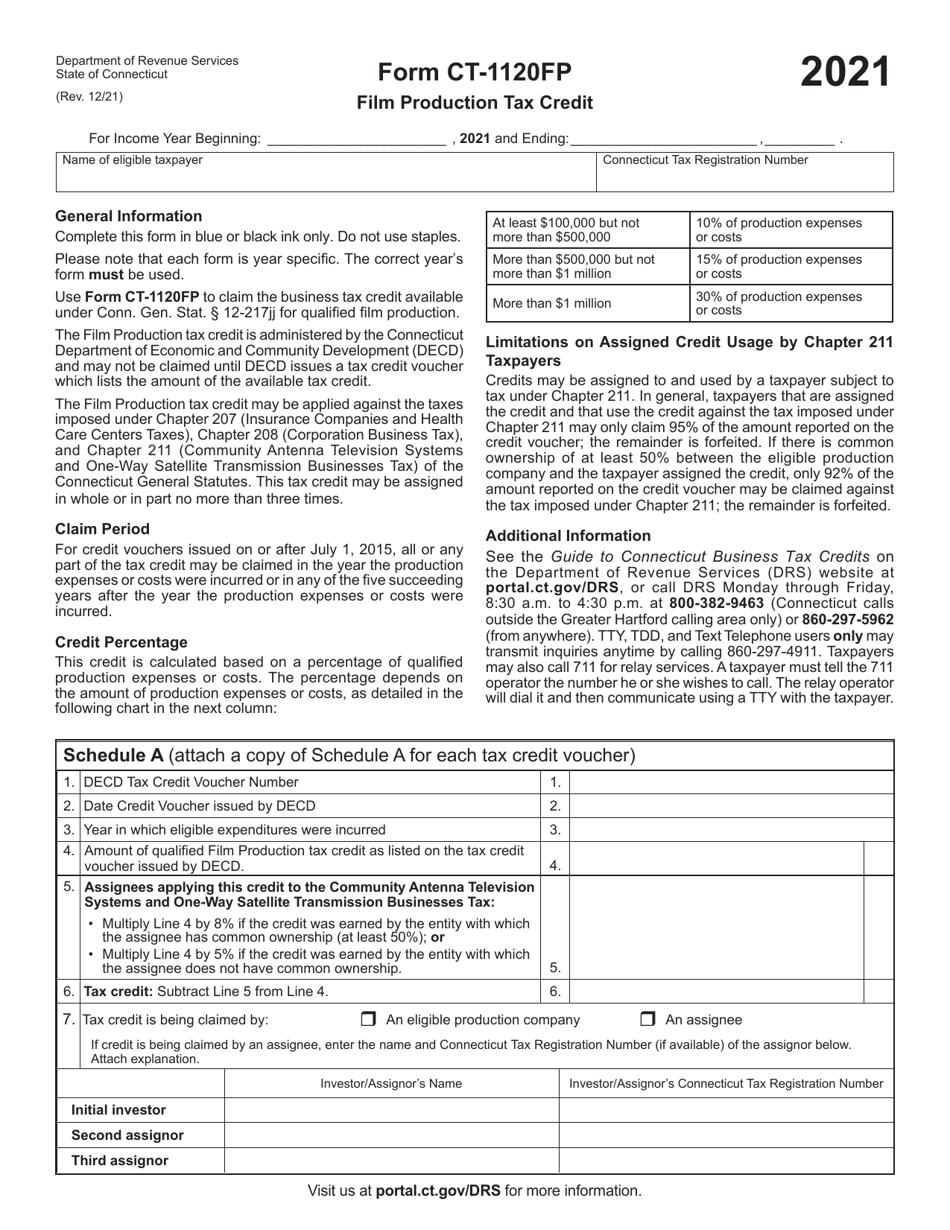 Form CT-1120FP Film Production Tax Credit - Connecticut, Page 1