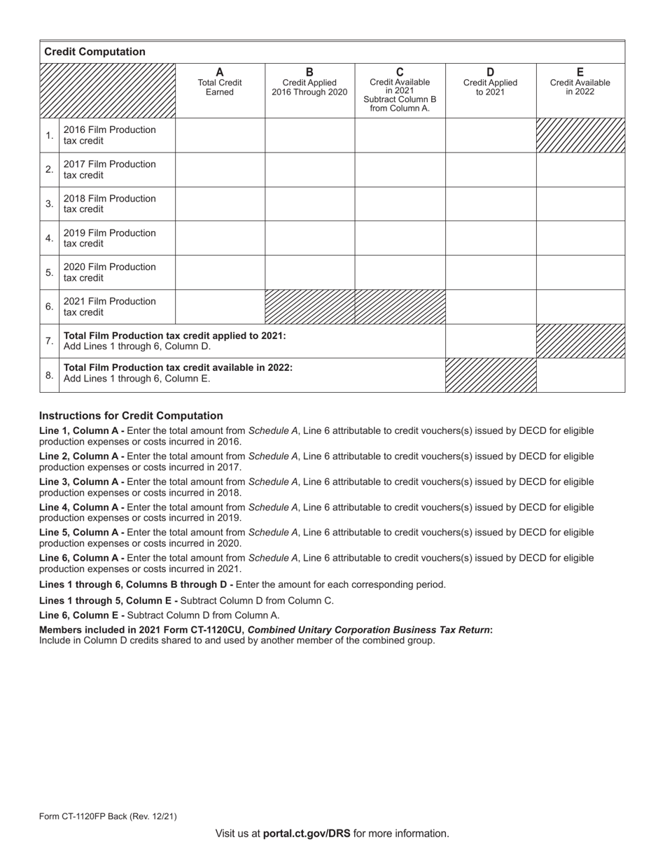 Form CT-1120FP Film Production Tax Credit - Connecticut, Page 2