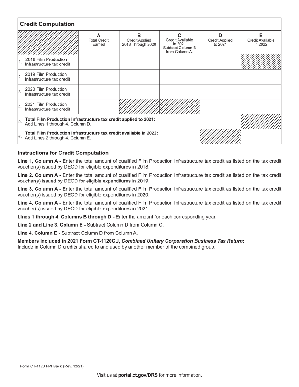 Form CT-1120 FPI Film Production Infrastructure Tax Credit - Connecticut, Page 2
