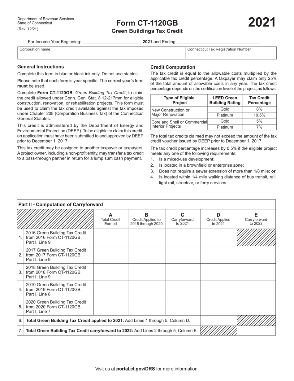 Form CT-1120GB Green Buildings Tax Credit - Connecticut, Page 1