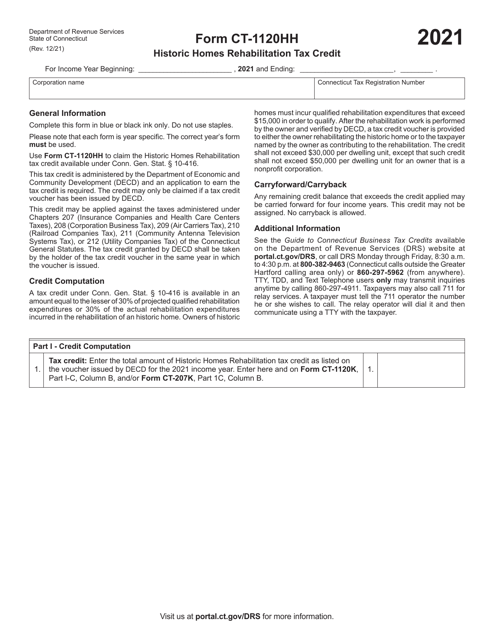 Form CT-1120HH 2021 Printable Pdf