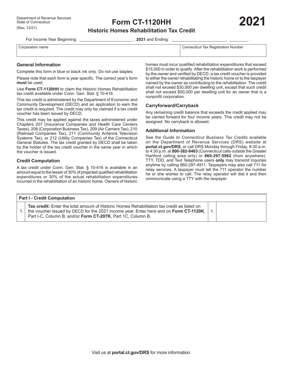 Form CT1120HH Download Printable PDF or Fill Online Historic Homes