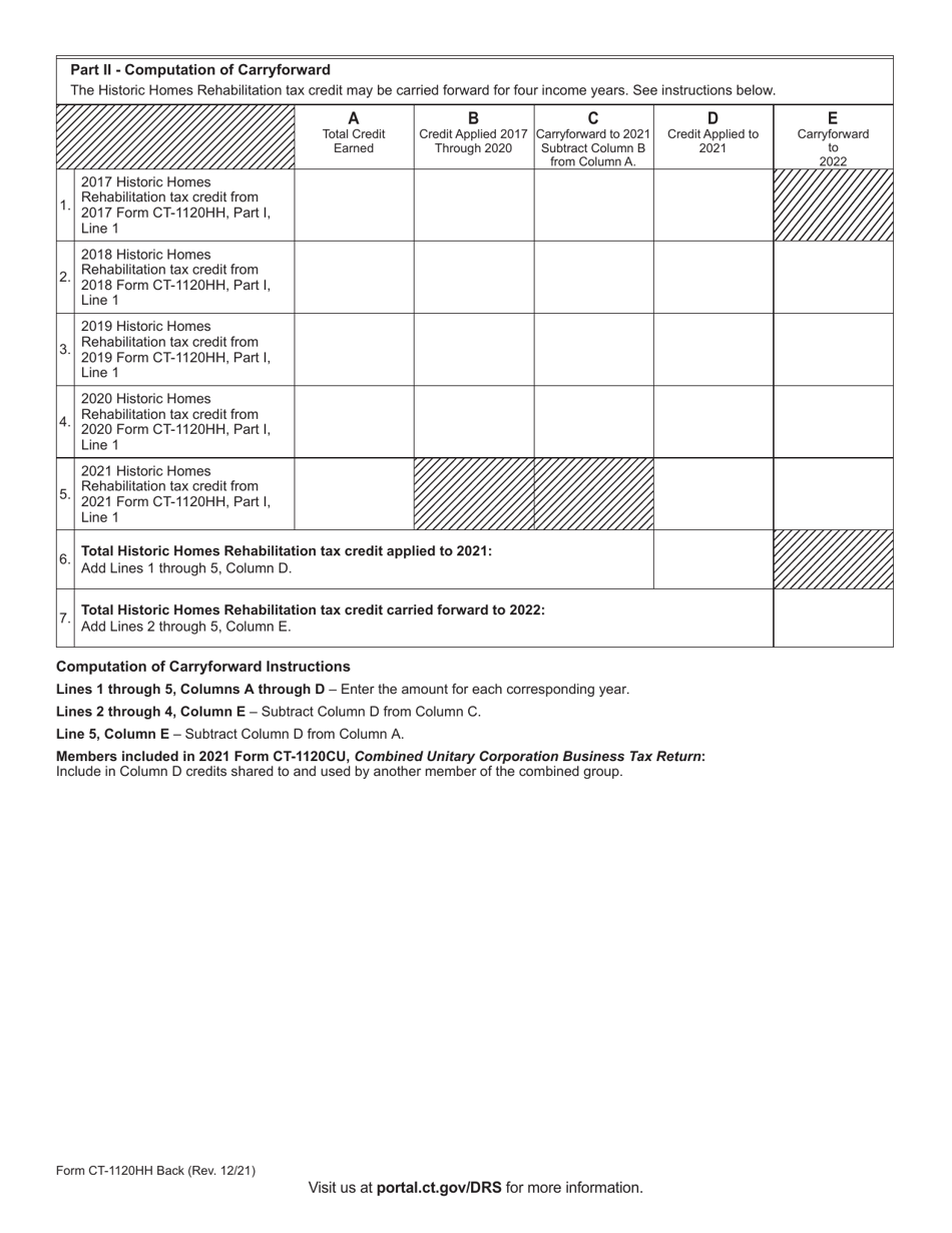 Form CT-1120HH Historic Homes Rehabilitation Tax Credit - Connecticut, Page 2