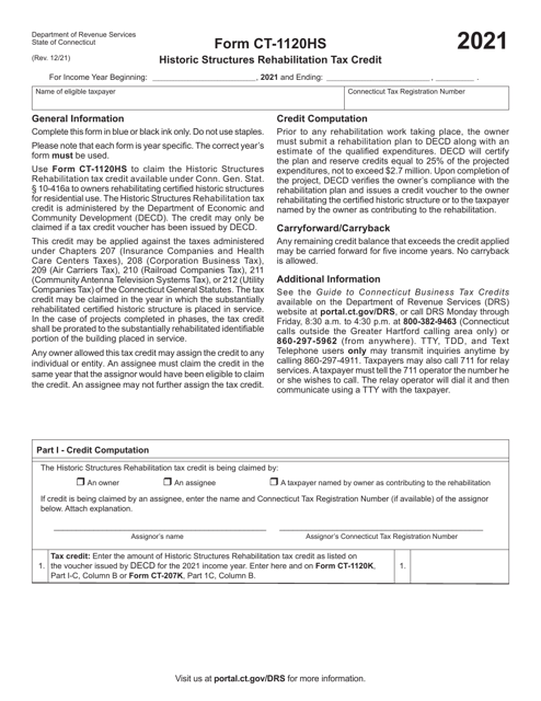 Form CT-1120HS 2021 Printable Pdf
