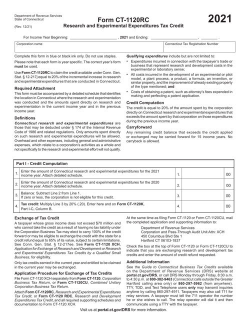 Form CT-1120RC 2021 Printable Pdf