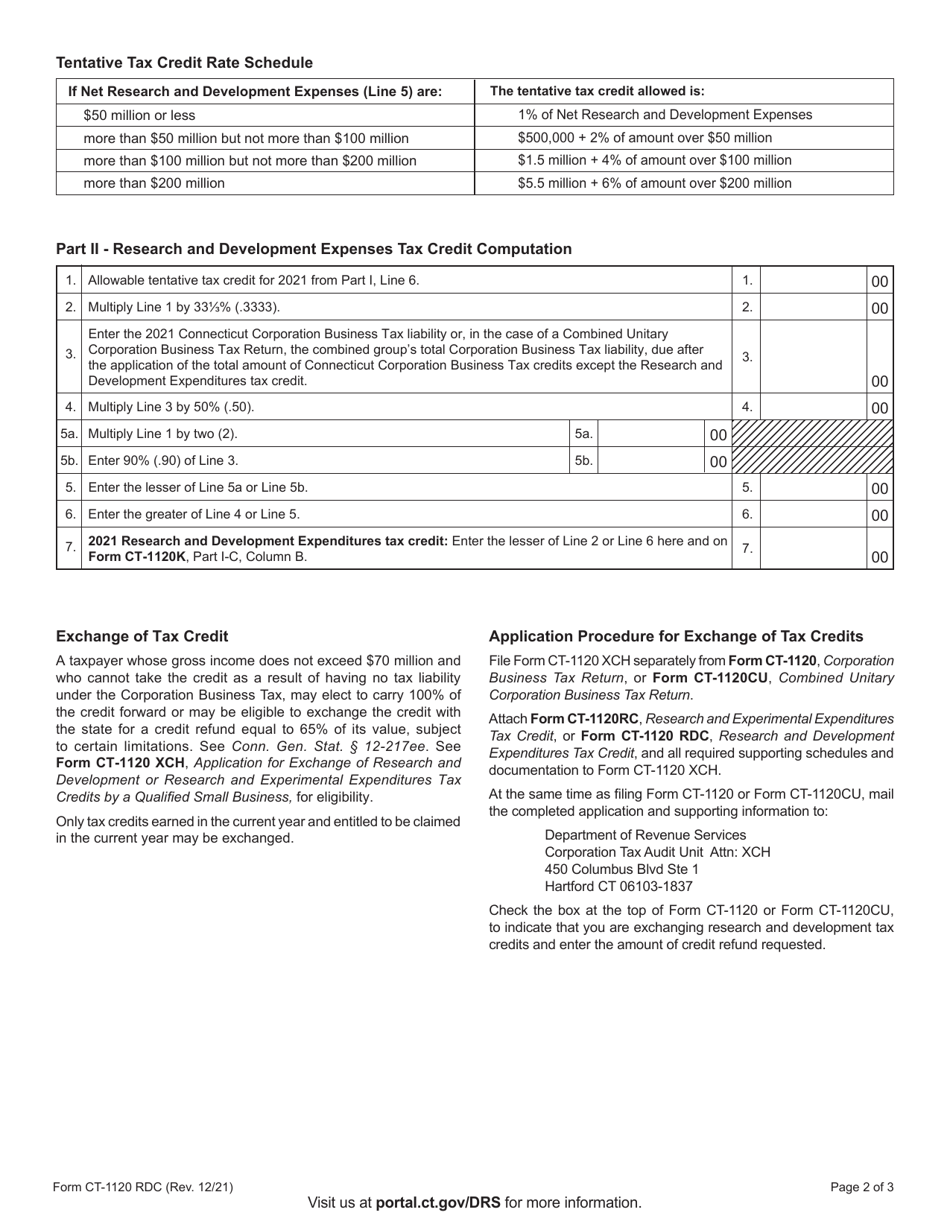 Form CT-1120 RDC Research and Development Expenditures Tax Credit - Connecticut, Page 2