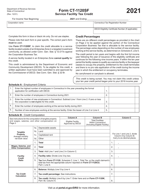Form CT-1120SF 2021 Printable Pdf