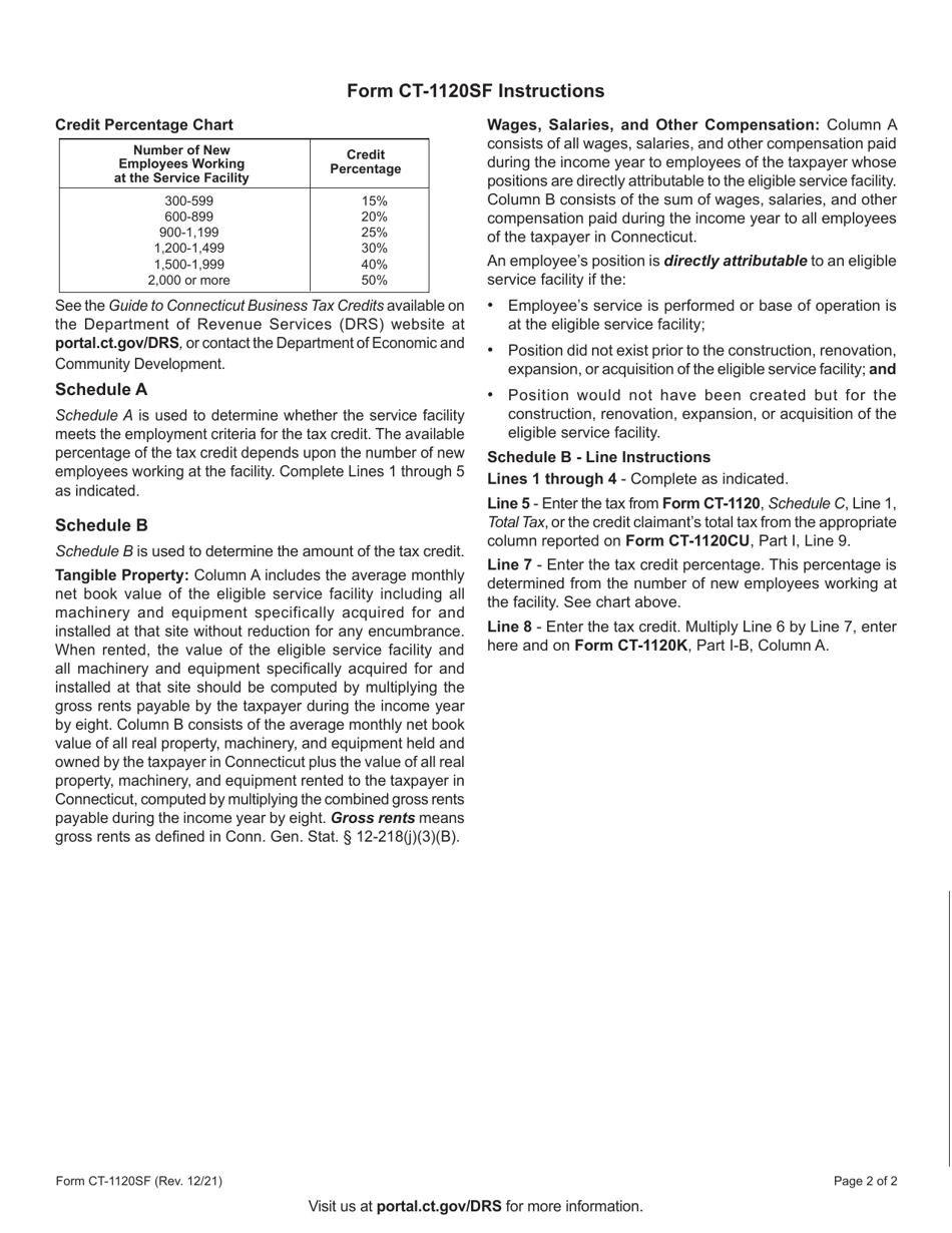 Form CT-1120SF Service Facility Tax Credit - Connecticut, Page 2