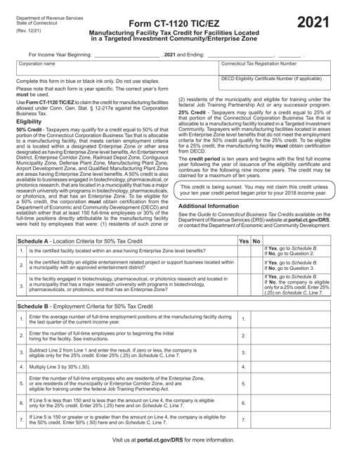 Form CT-1120 TIC/EZ 2021 Printable Pdf