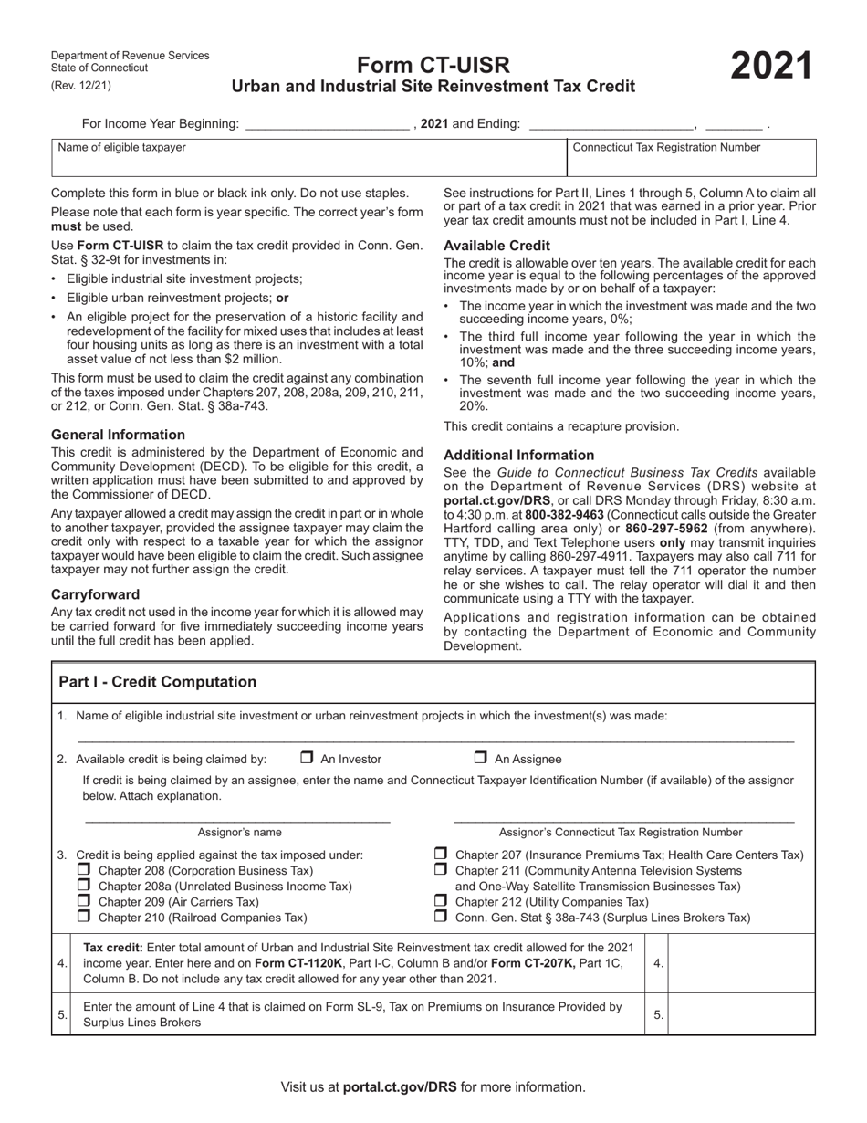 Form CT-UISR Urban and Industrial Site Reinvestment Tax Credit - Connecticut, Page 1