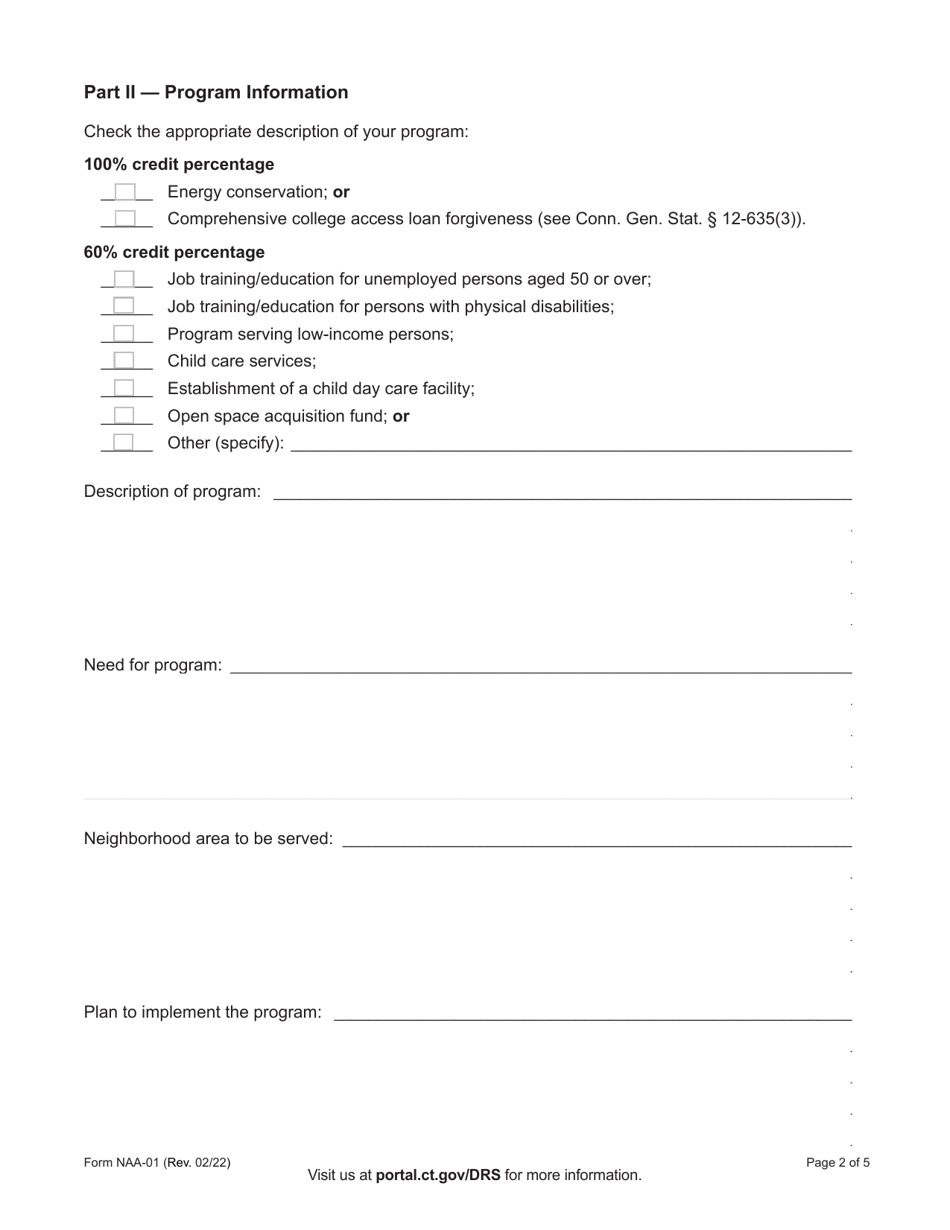 Form NAA-01 Connecticut Neighborhood Assistance Act (Naa) Program Proposal - Connecticut, Page 2