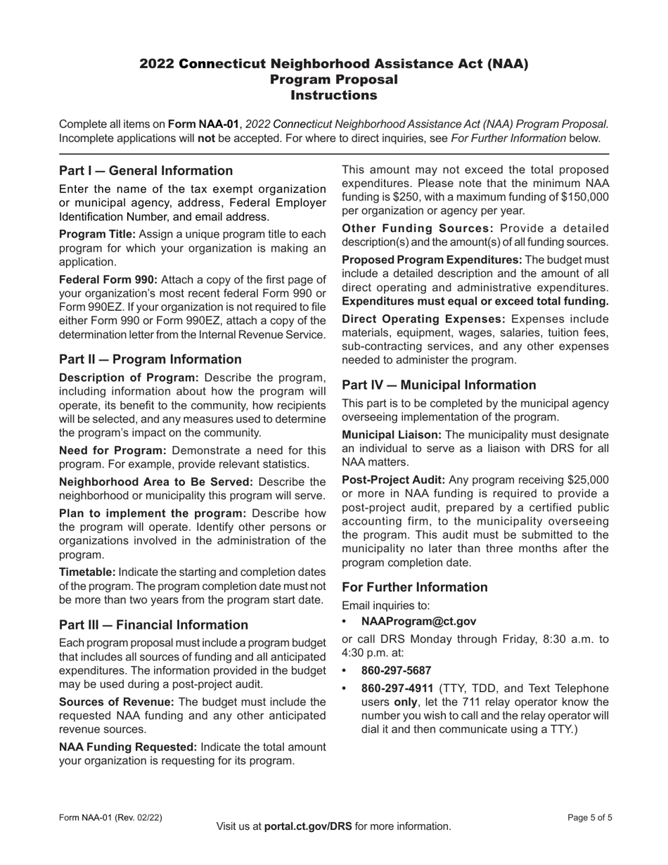 Form NAA-01 Connecticut Neighborhood Assistance Act (Naa) Program Proposal - Connecticut, Page 5