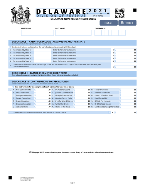 Form PIT-NNS 2021 Printable Pdf