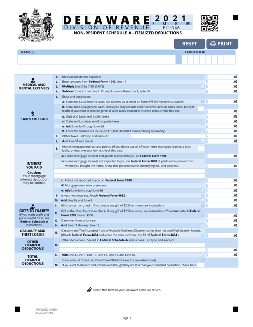 Form PIT-NSA Schedule A 2021 Printable Pdf