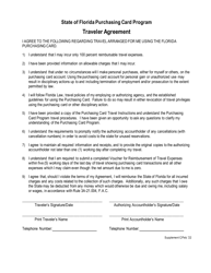 Document preview: Supplement C Traveler Agreement - Purchasing Card Program - Florida