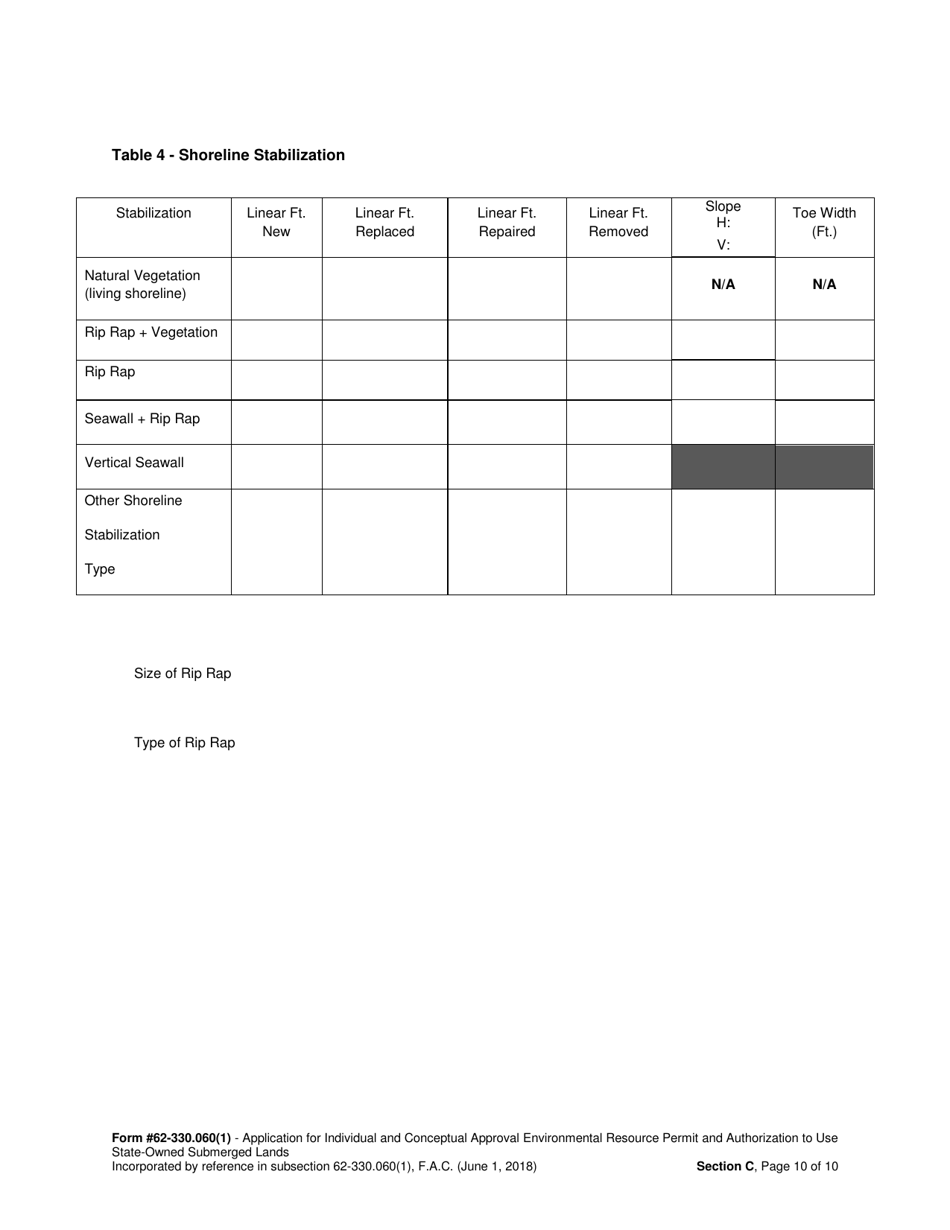 DEP Form 62-330.060(1) Section C Supplemental Information for Works or Other Activities in, on, or Over Wetlands and / or Other Surface Waters - Florida, Page 10