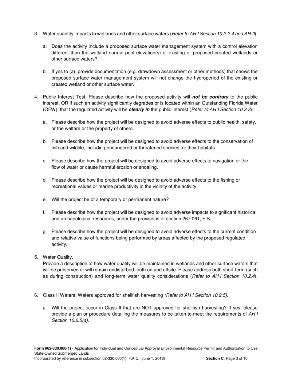 DEP Form 62-330.060(1) Section C Supplemental Information for Works or Other Activities in, on, or Over Wetlands and / or Other Surface Waters - Florida, Page 3