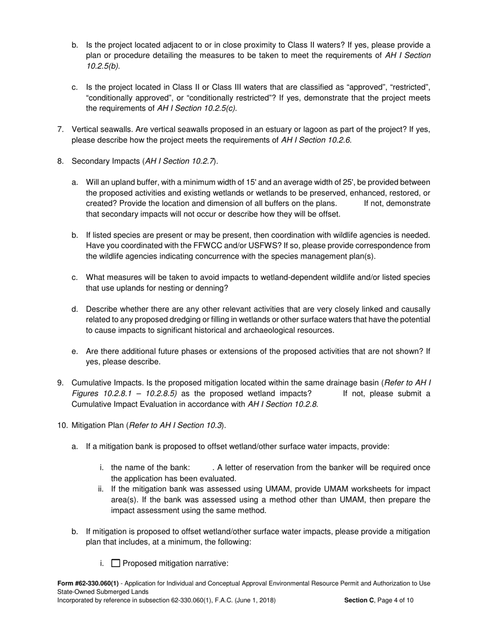 DEP Form 62-330.060(1) Section C Supplemental Information for Works or Other Activities in, on, or Over Wetlands and / or Other Surface Waters - Florida, Page 4