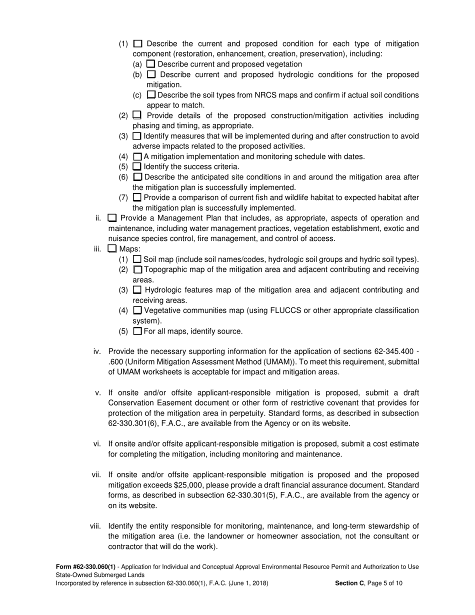 DEP Form 62-330.060(1) Section C Supplemental Information for Works or Other Activities in, on, or Over Wetlands and / or Other Surface Waters - Florida, Page 5