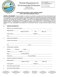 DEP Form 62-701.900(3) Notification of Intent to Use a General Permit for a Yard Trash Disposal Facility - Florida