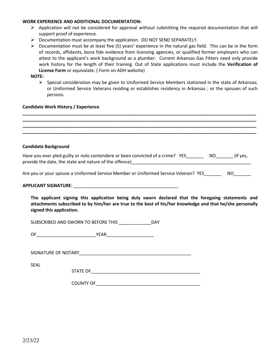 Arkansas Application for Supervisor Gas Fitter License - Fill Out, Sign ...