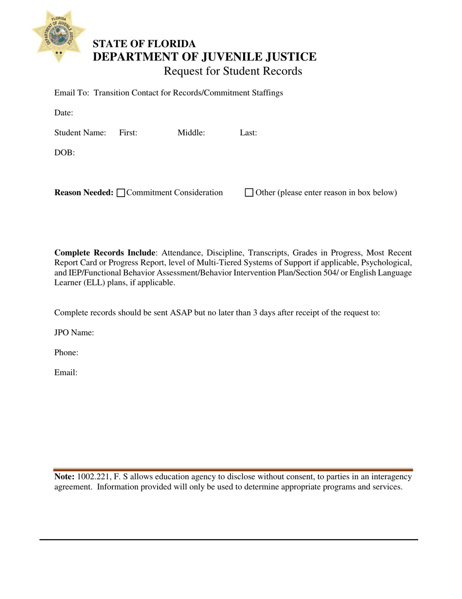 Request for Student Records - Florida, Page 1