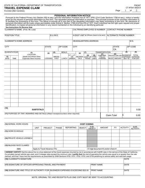 Form FA-0302  Printable Pdf