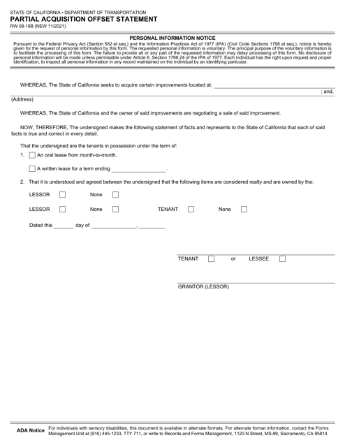 Form RW08-18B  Printable Pdf