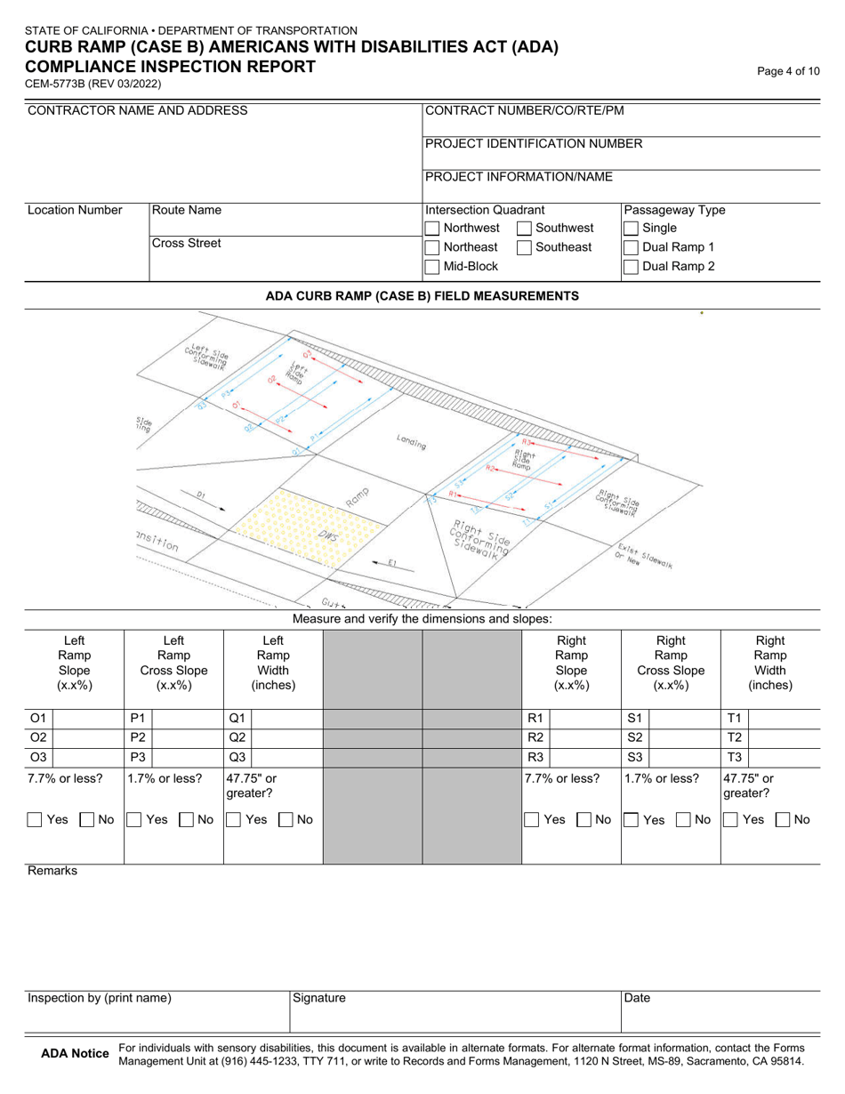 Form CEM-5773B Download Fillable PDF Or Fill Online Curb Ramp (Case B ...