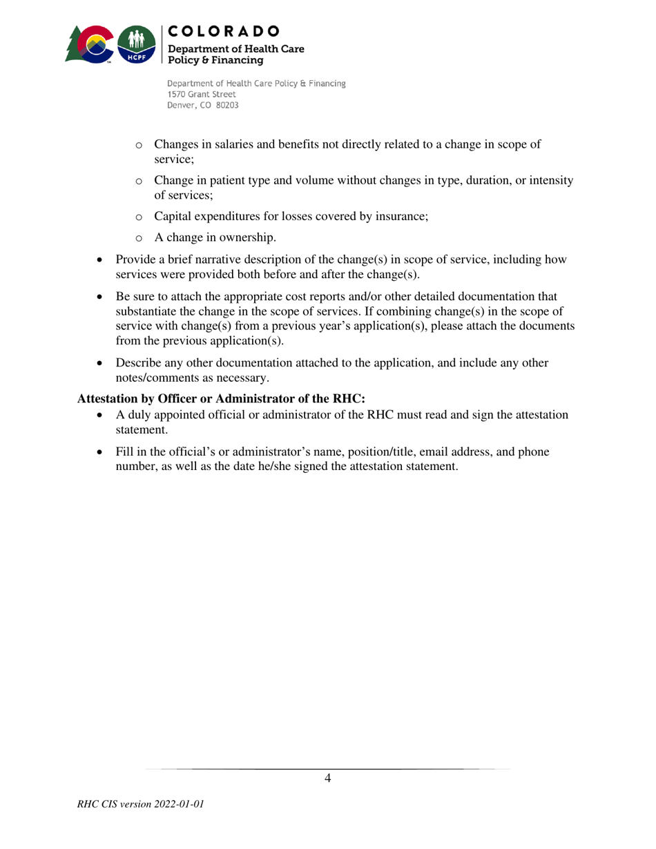 Instructions for Scope-Of-Service Rate Adjustment Application Form - Colorado, Page 4